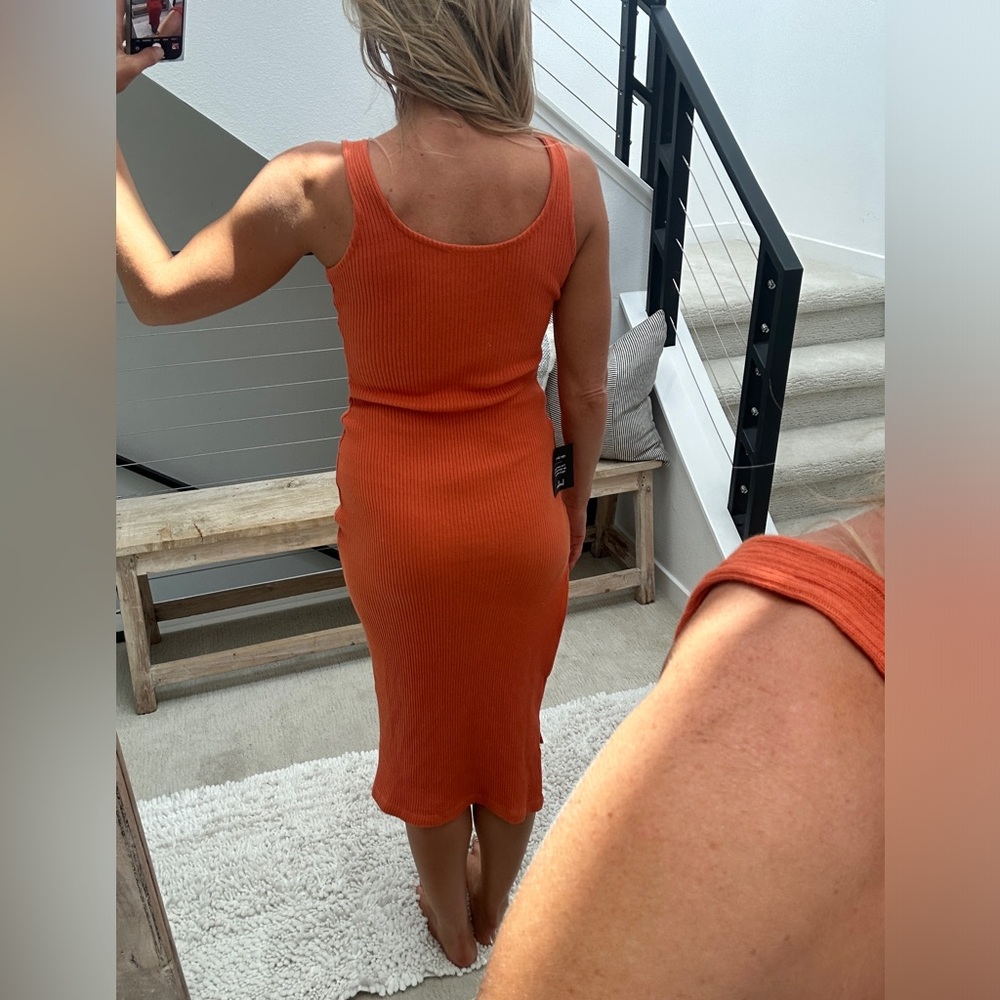Lulu's Rust Orange Ribbed Midi Tank Dress - Picture 8 of 13